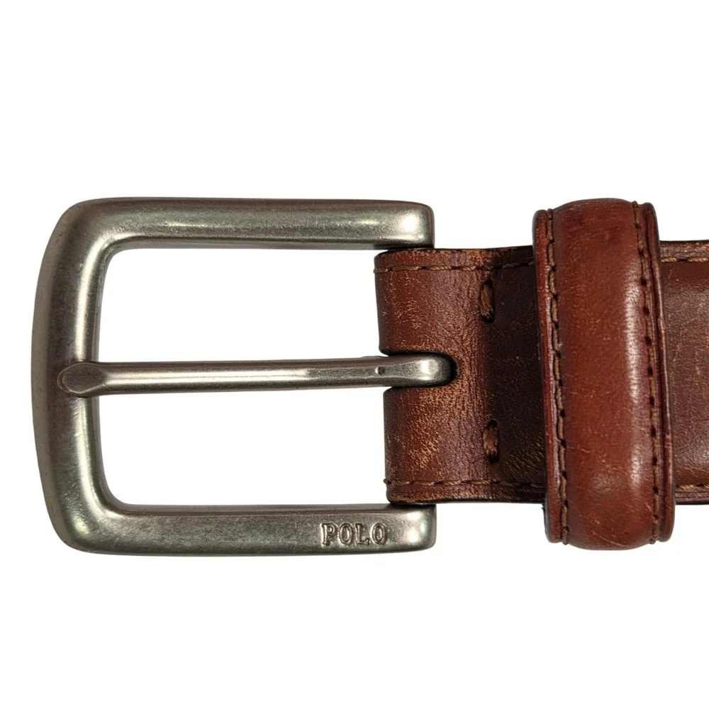 Vtg Polo Ralph Lauren Leather Belt Mens 40 Brown Silver Buckle 405191717 Classic